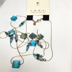 NWT Cake Long Gold Chain Necklace with Blue and Green Beads